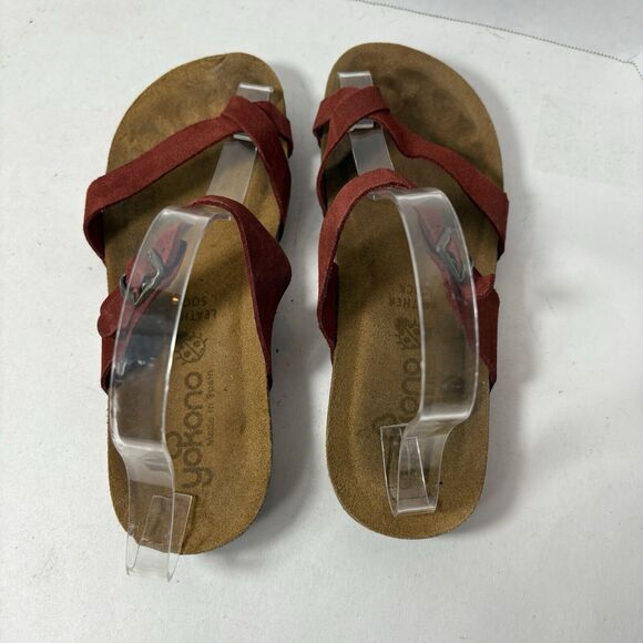 Yokono Sandals Womens Size 8 Flip Flop Red Toe Strappy Leather Cork‎ Adj G1 - Picture 5 of 10